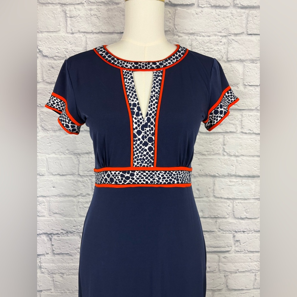 Michael Kors Navy Blue Orange Trim Short Sleeve Dress Sz PS - Picture 3 of 6